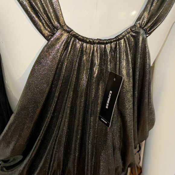 EXPRESS Metallic Rosette Halter Ruched Mini Sheath Dress y3k - Picture 13 of 16